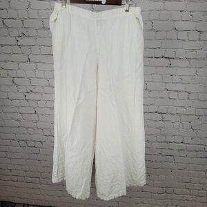 Hari Casuals White 100% Linen Wide Leg High Waist Pants LA USA Size XL (30x29)